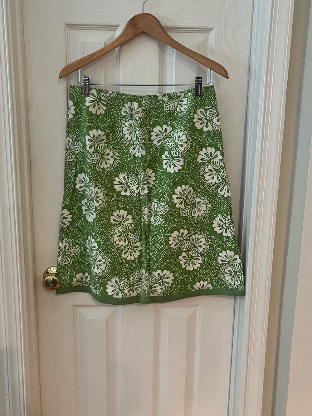 Boden Green and White Floral A-Line Skirt
